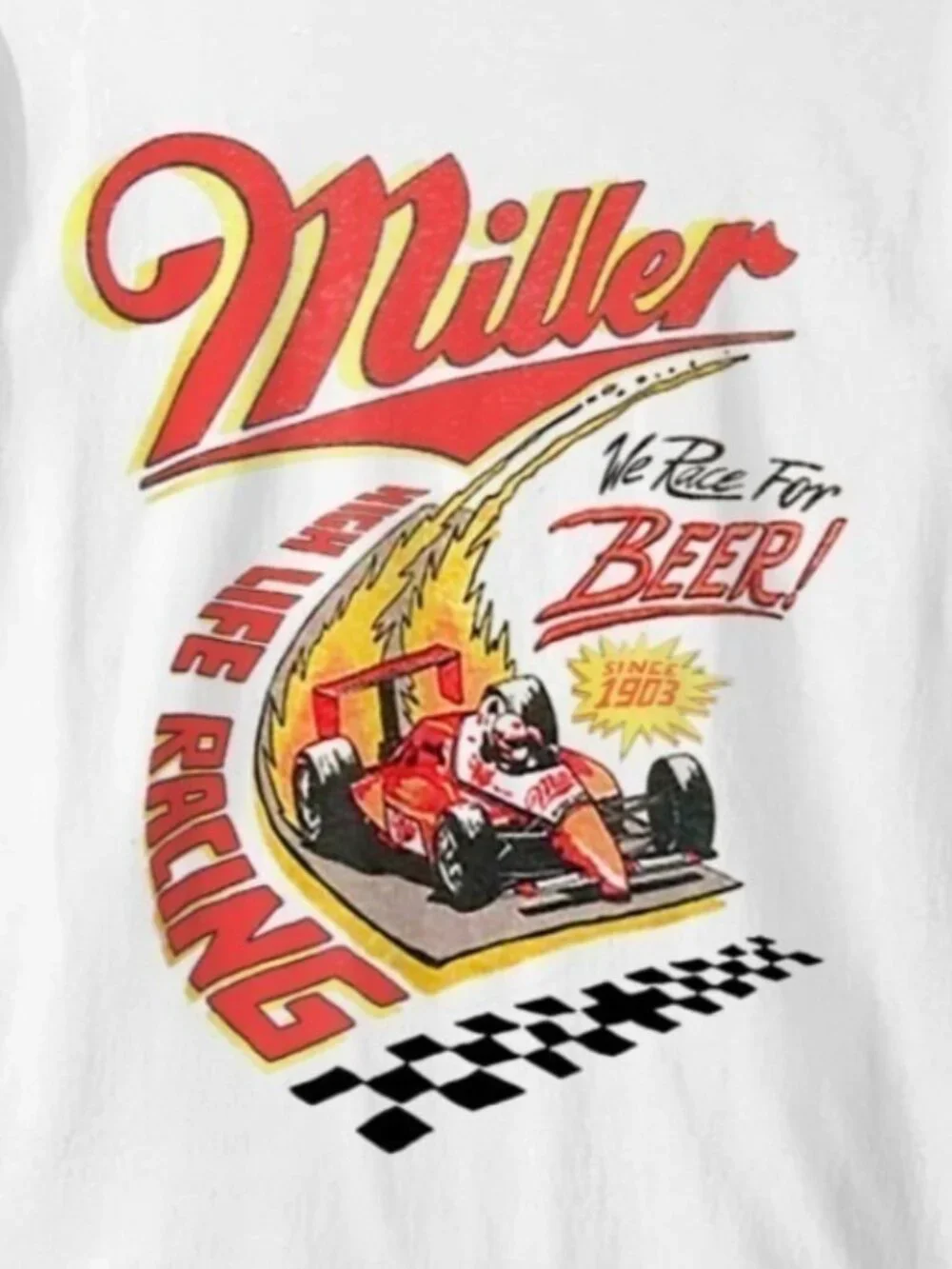 Miller High Life Racing Beer Vintage Graphic Unisex T-Shirt - Picture 2 of 5